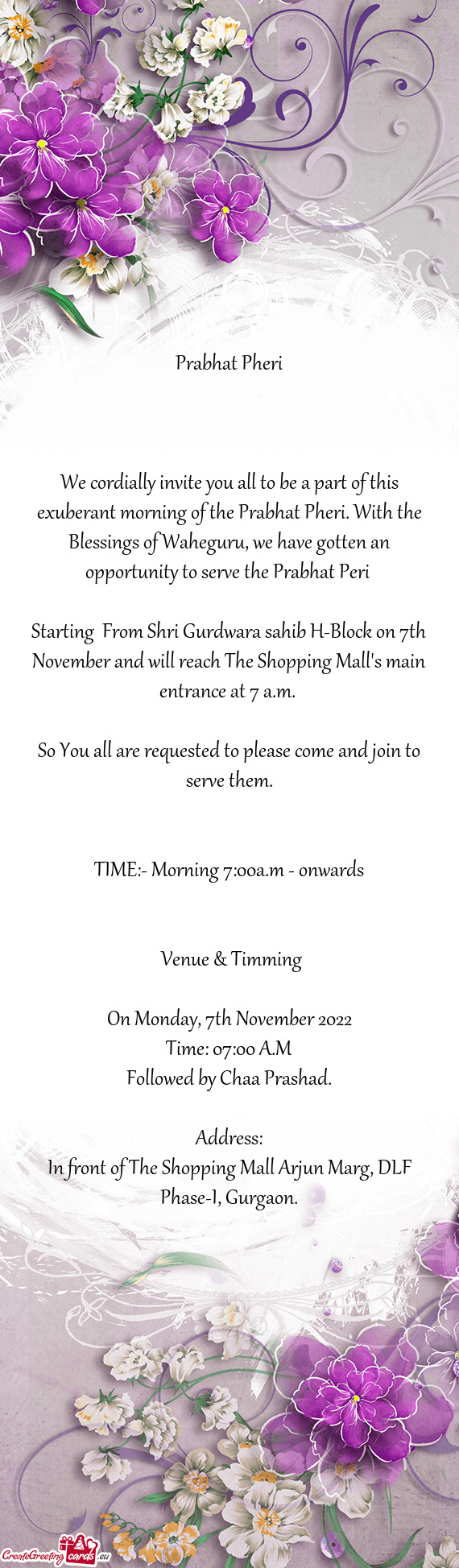 We cordially invite you all to be a part of this exuberant morning of the Prabhat Pheri. With the Bl