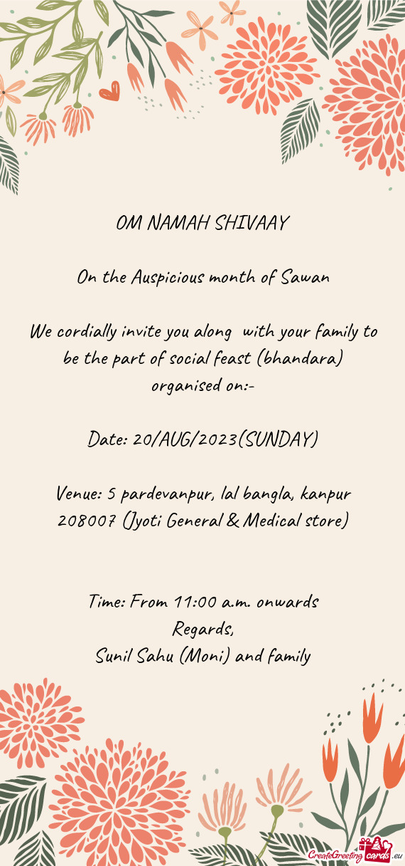 We cordially invite you along with your family to be the part of social feast (bhandara) organised