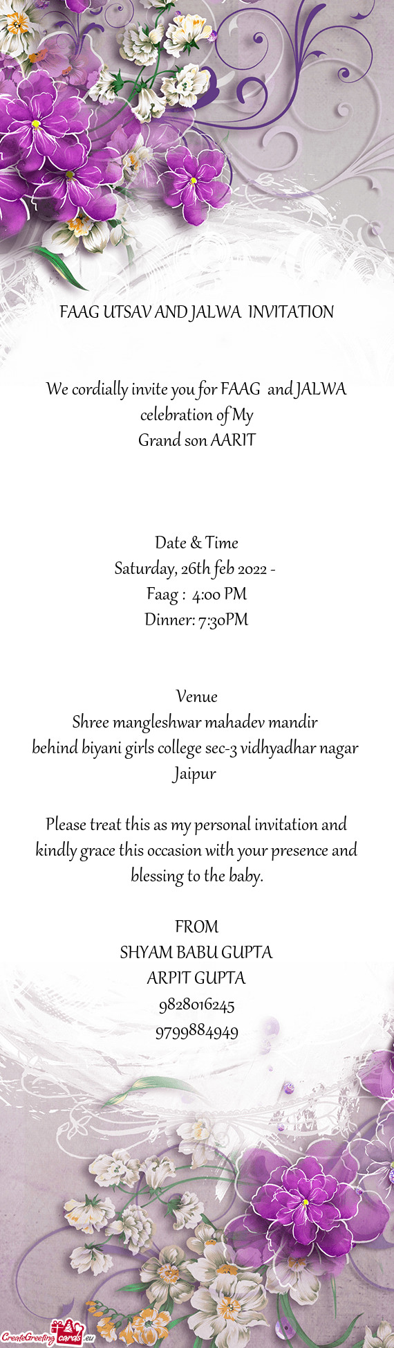 We cordially invite you for FAAG and JALWA celebration of My