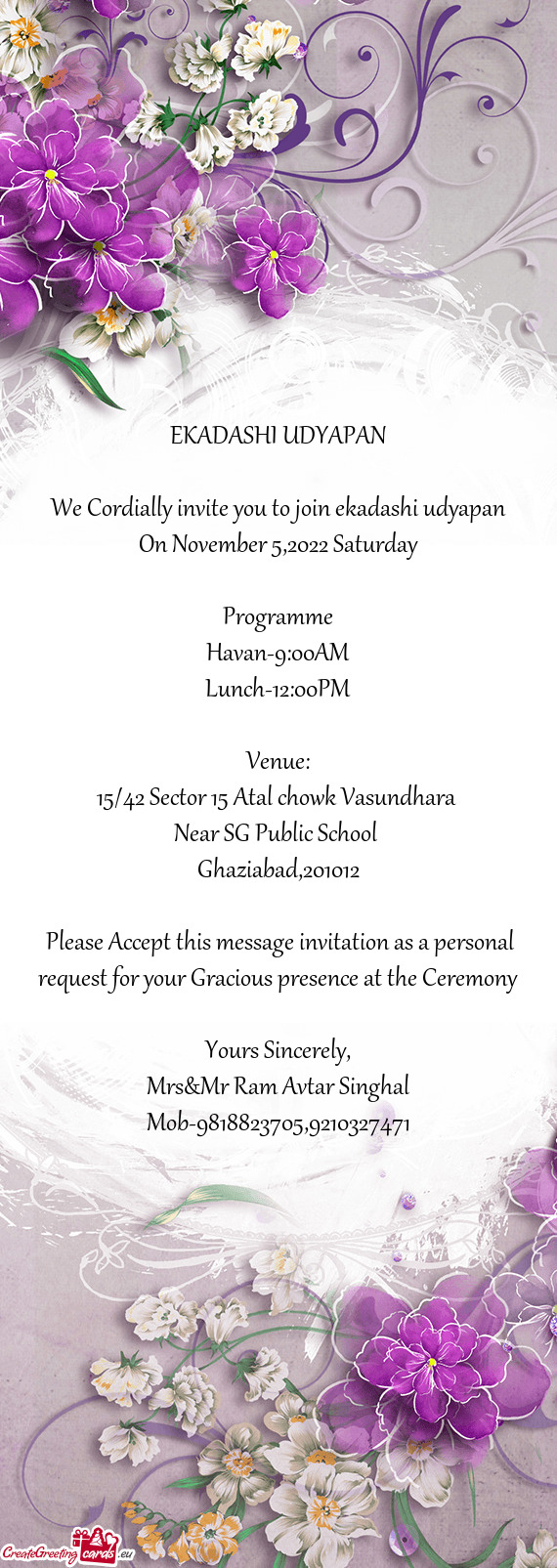 We Cordially invite you to join ekadashi udyapan On November 5,2022 Saturday