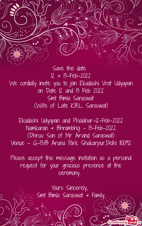 We cordially invite you to join Ekadashi Vrat Udyapan on Date 12 and 13 Feb 2022