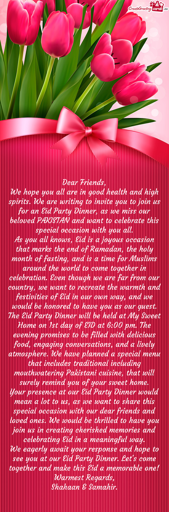 We hope you all are in good health and high spirits. We are writing to invite you to join us for an