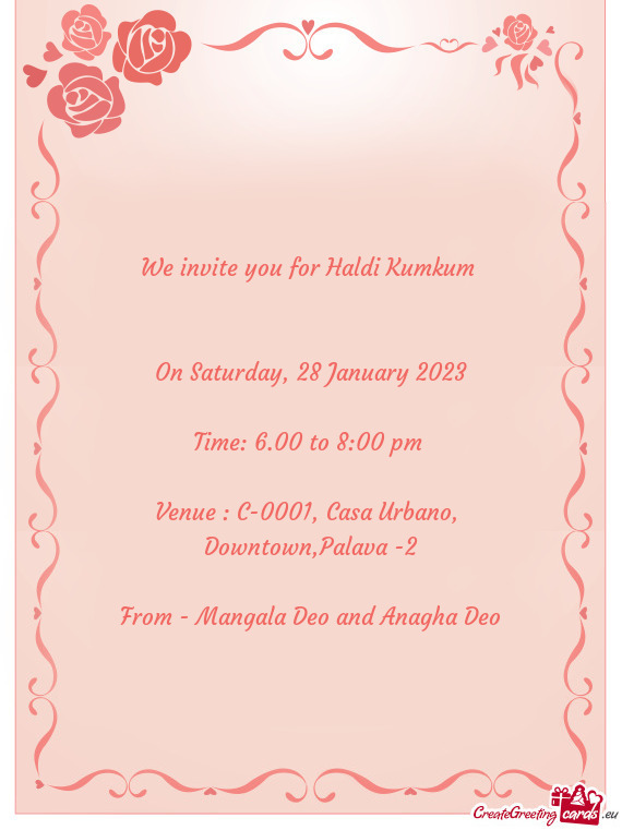 We invite you for Haldi Kumkum