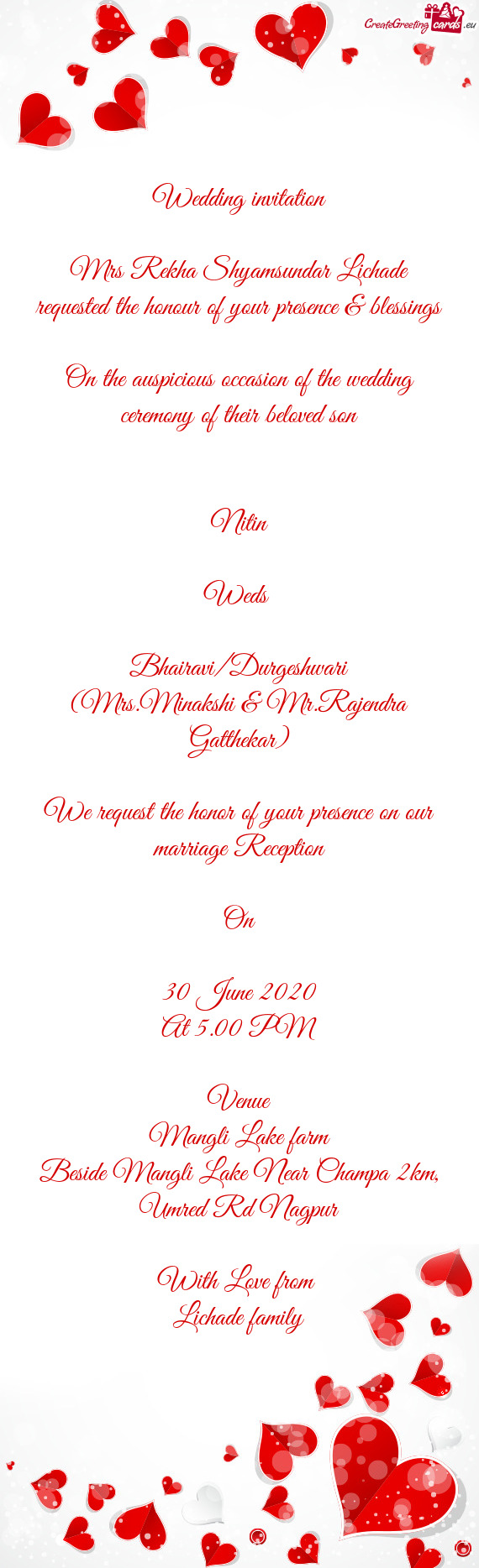 We request the honor of your presence on our marriage Reception