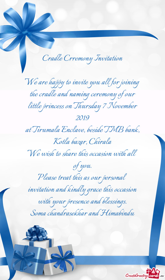 We wish to share this occasion with all of you