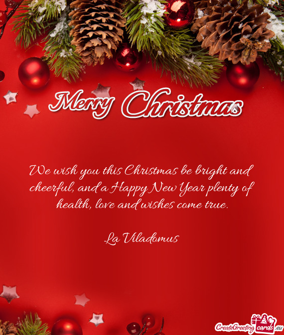 We wish you this Christmas be bright and cheerful, and a Happy New Year plenty of health, love and w