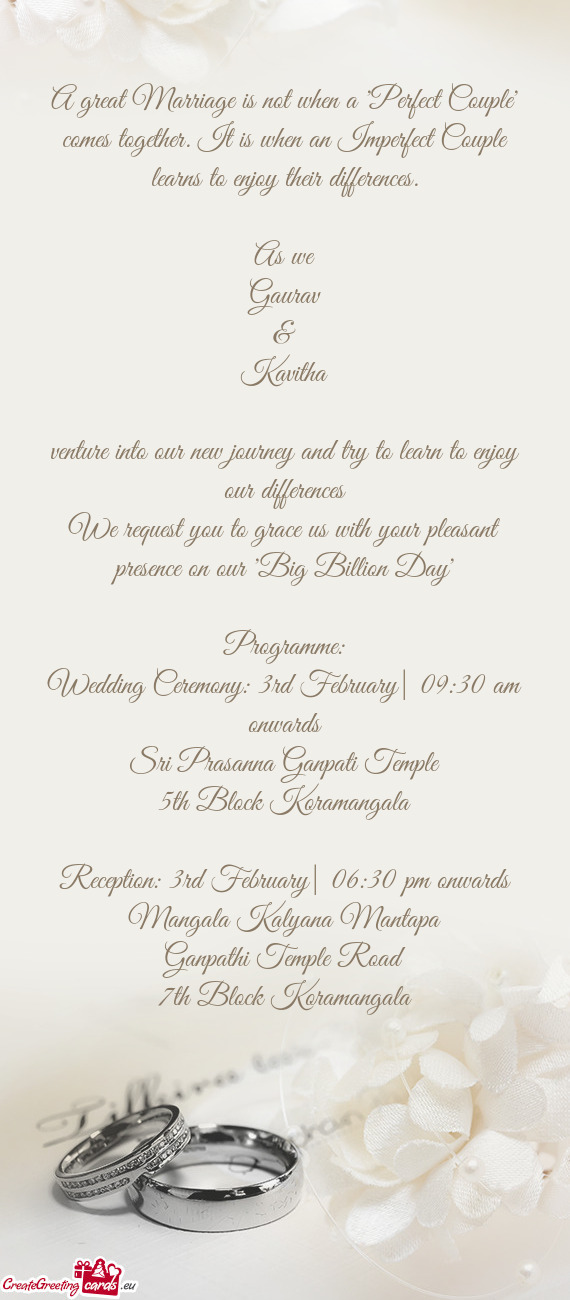 Wedding Ceremony: 3rd February| 09:30 am onwards