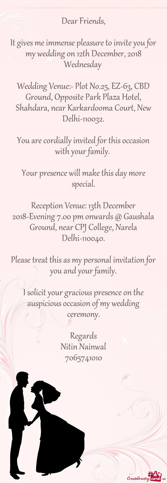 Wedding Venue:- Plot No.25, EZ-63, CBD Ground, Opposite Park Plaza Hotel, Shahdara, near Karkardooma