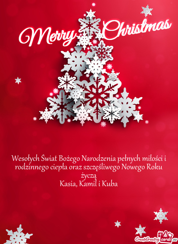 Wesołych Świat Bożego Narodzenia pełnych miłości i rodzinnego ciepła oraz szczęśliwego Nowe