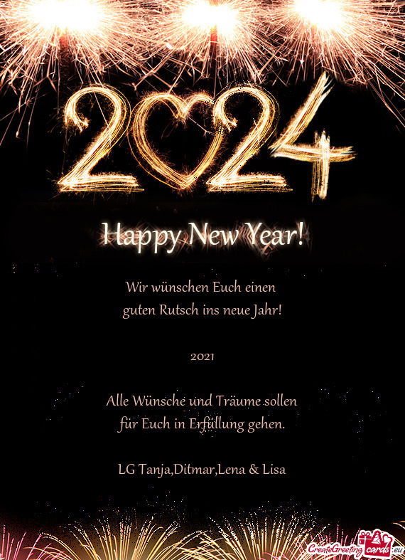 Wir wünschen Euch einen 
 guten Rutsch ins neue Jahr!
 
 2021
 
 Alle Wünsche und Träume sollen