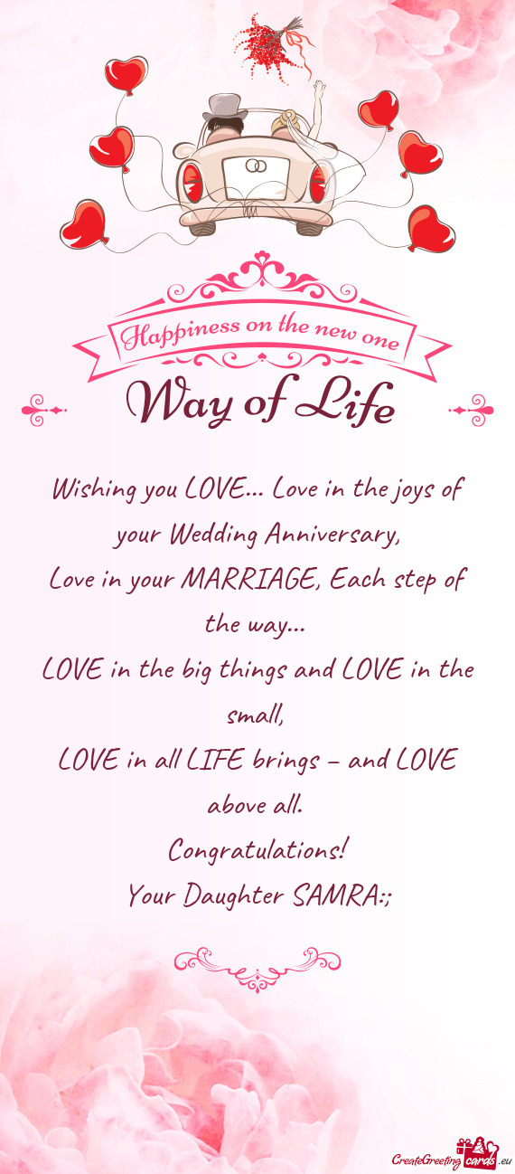 Wishing you LOVE… Love in the joys of your Wedding Anniversary