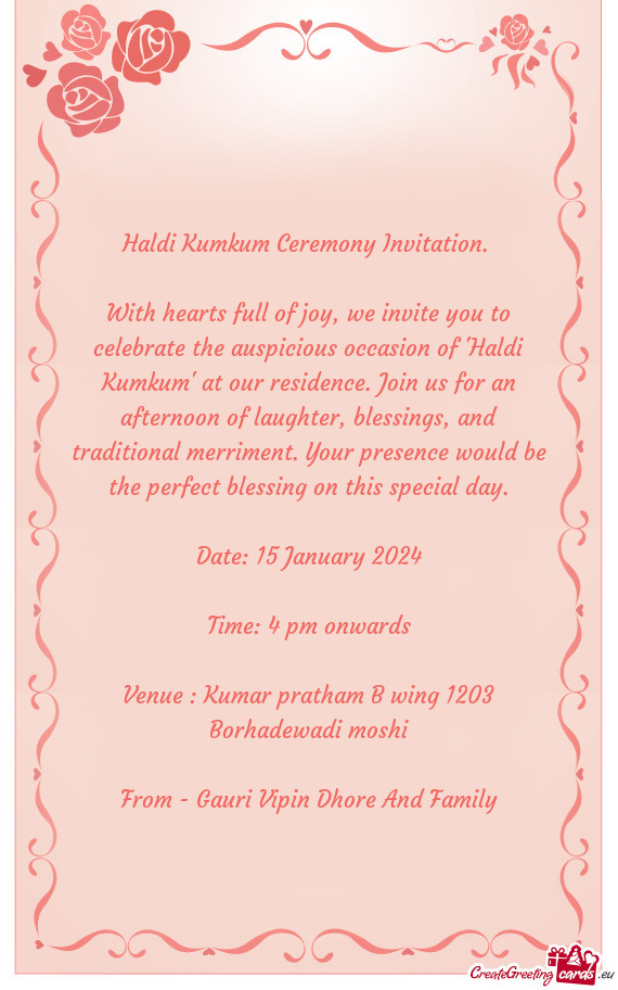 With hearts full of joy, we invite you to celebrate the auspicious occasion of "Haldi Kumkum" at ou