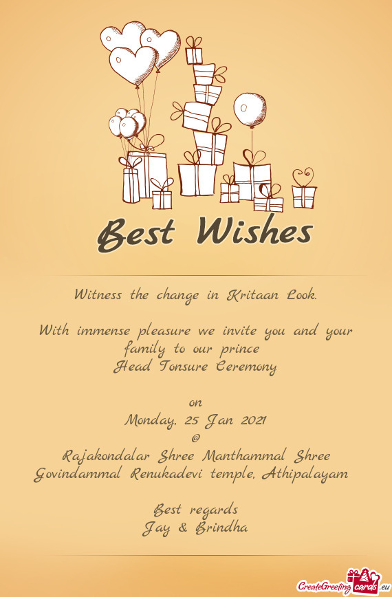With immense pleasure we invite you and your family to our prince