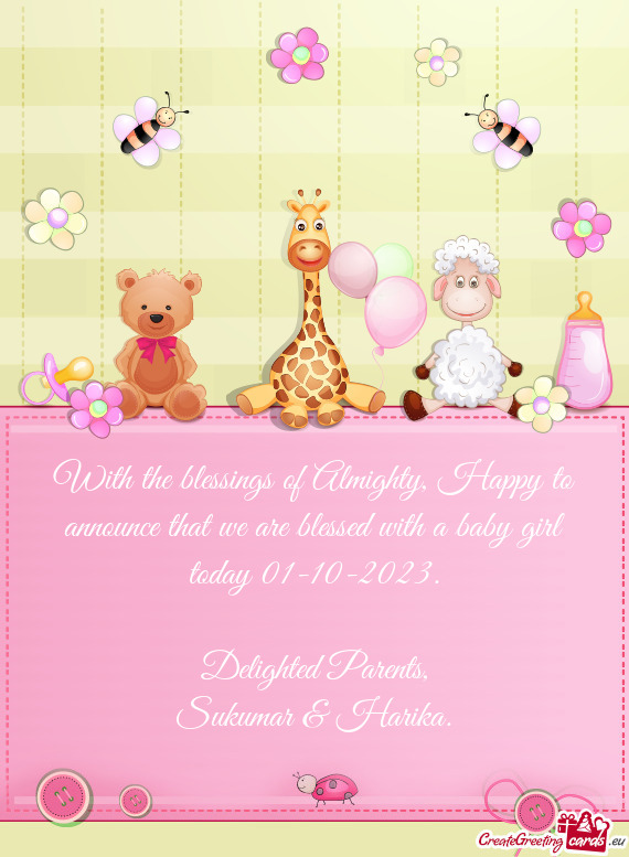 With the blessings of Almighty, Happy to announce that we are blessed with a baby girl today 01-10-2