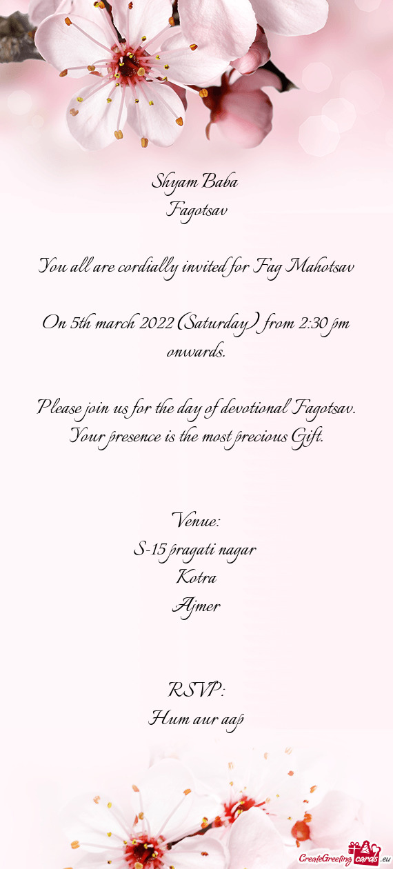 You all are cordially invited for Fag Mahotsav
