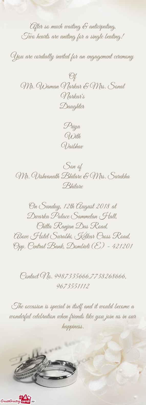 You are cordially invited for an engagement ceremony