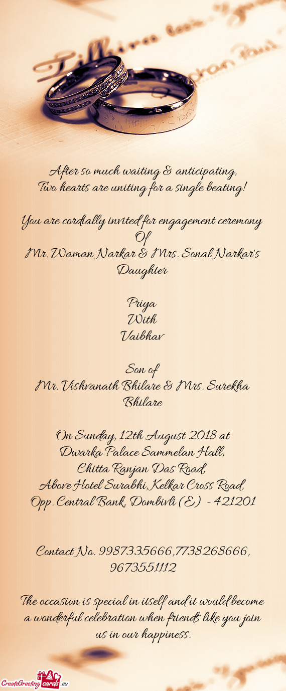 You are cordially invited for engagement ceremony