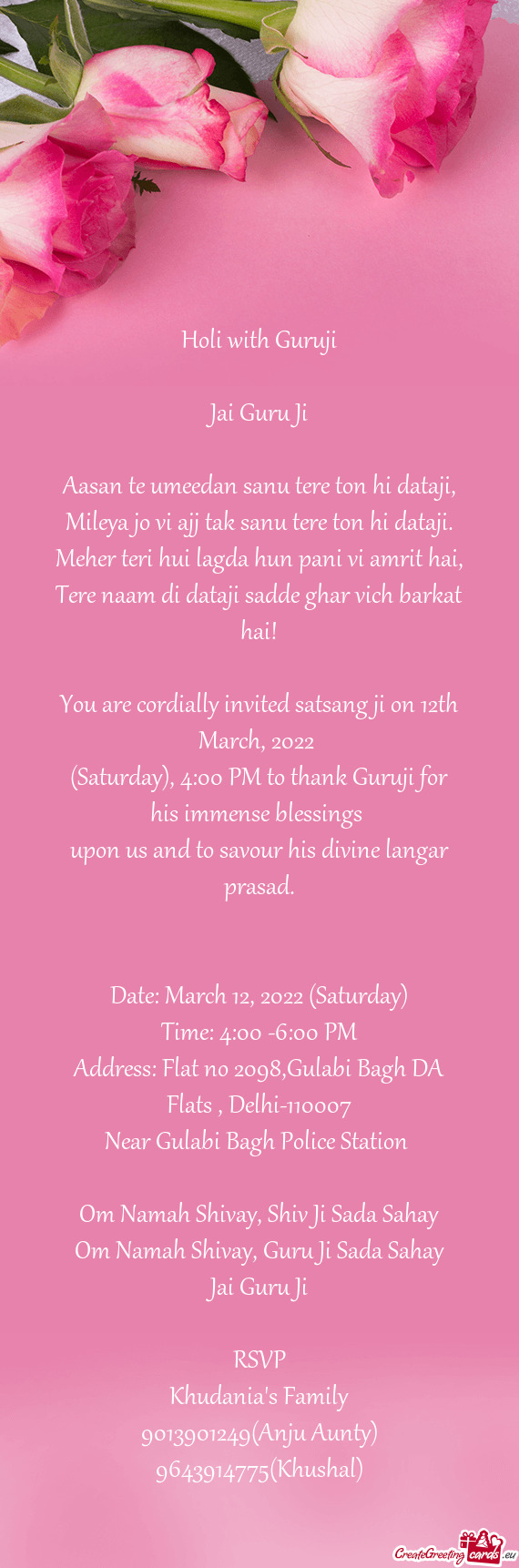 You are cordially invited satsang ji on 12th March, 2022