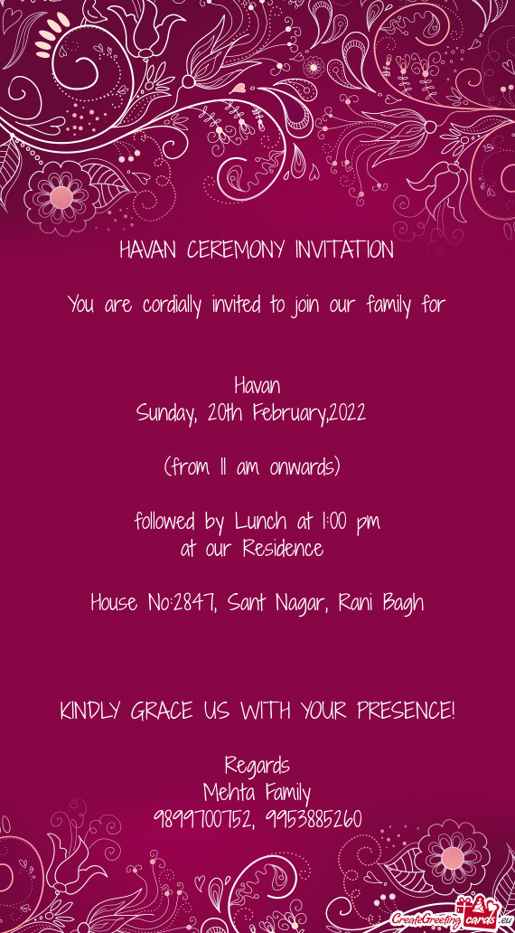 You are cordially invited to join our family for
