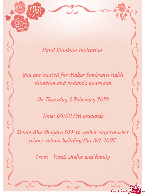 You are invited for Makar Sankranti Haldi Kumkum and vedant