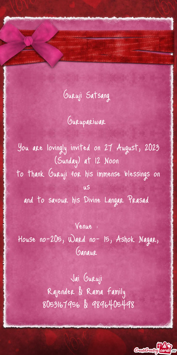 You are lovingly invited on 27 August, 2023 (Sunday) at 12 Noon
