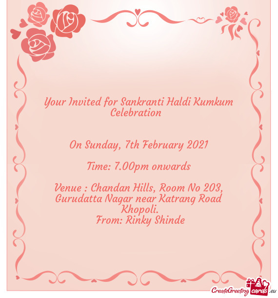 Your Invited for Sankranti Haldi Kumkum Celebration