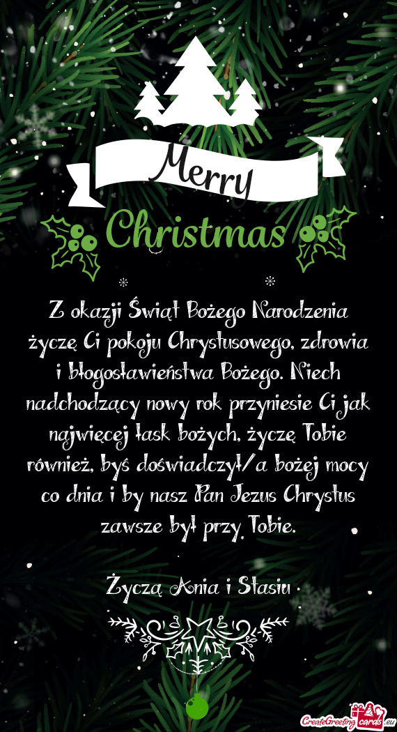 Z okazji Świąt Bożego Narodzenia życzę Ci pokoju Chrystusowego, zdrowia i błogosławieństwa B