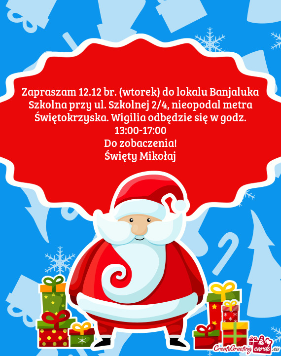 Zapraszam 12.12 br. (wtorek) do lokalu Banjaluka Szkolna przy ul. Szkolnej 2/4, nieopodal metra Świ