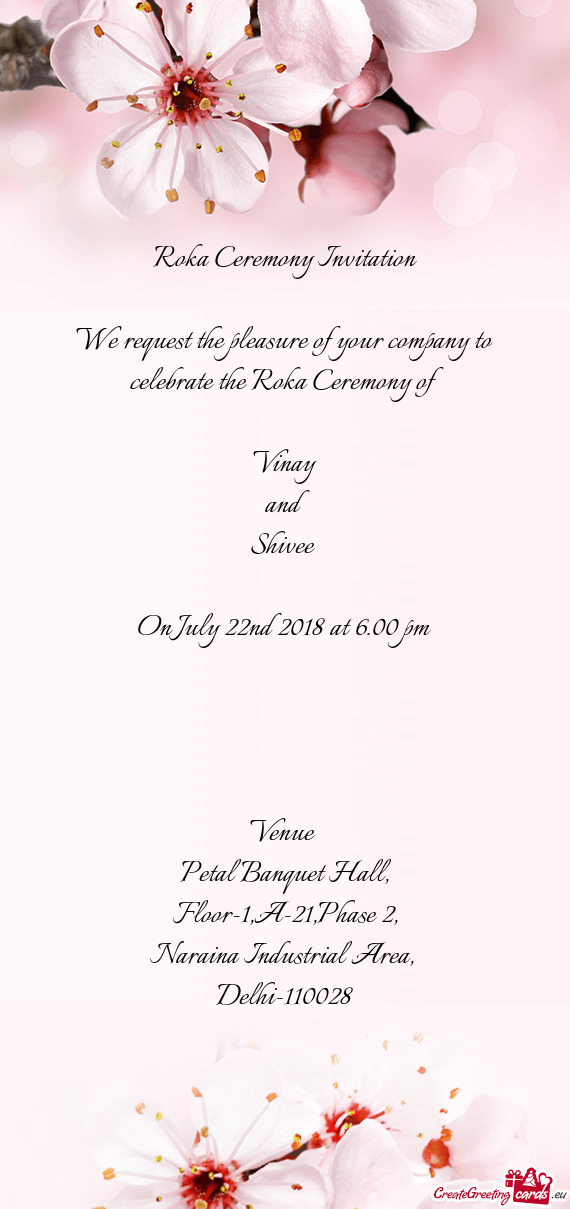 00 pm
 
 
 
 
 Venue 
 Petal Banquet Hall