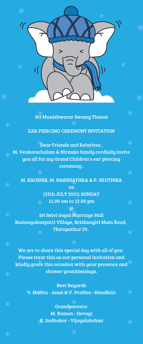 00 pm
 @
 Sri Selvi Gopal Marriage Hall
 Kasinayakanpatti Village