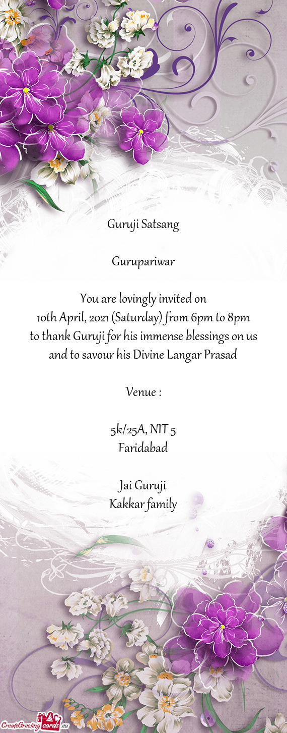 10th April, 2021 (Saturday) from 6pm to 8pm