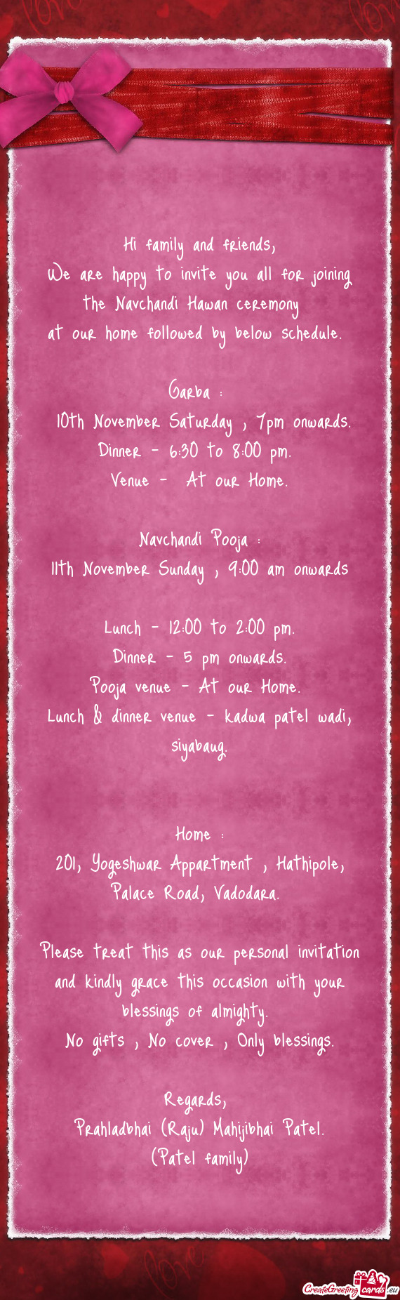 10th November Saturday , 7pm onwards