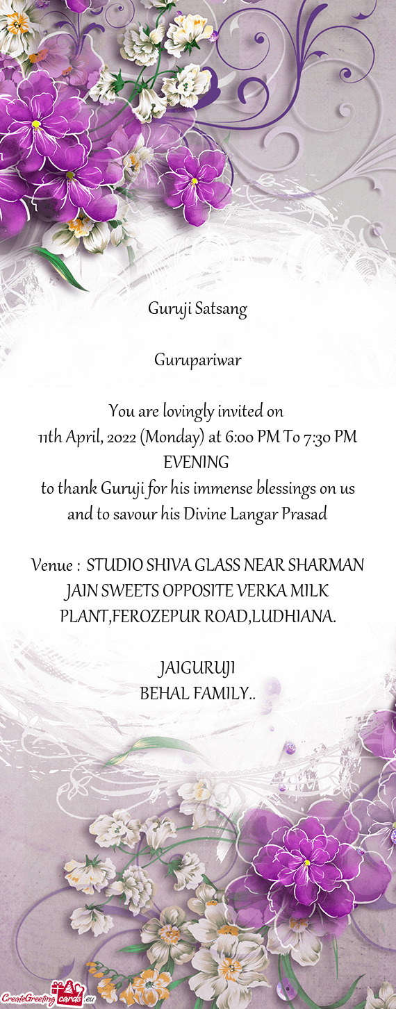 11th April, 2022 (Monday) at 6:00 PM To 7:30 PM EVENING