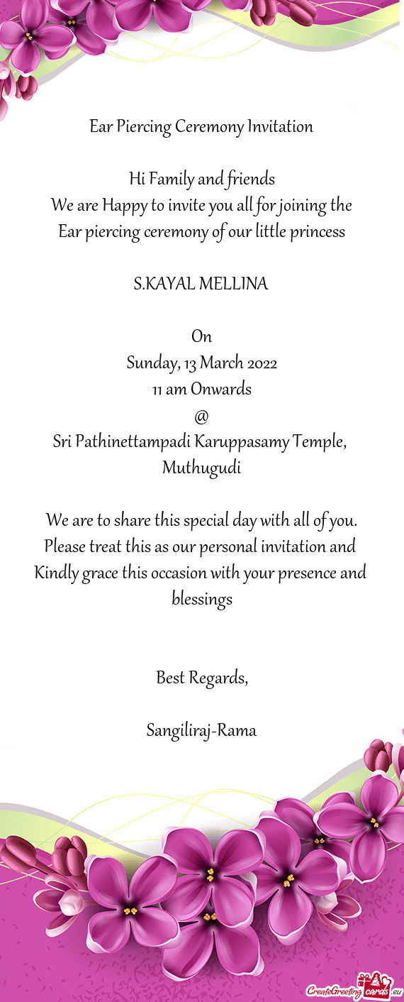 13 March 2022
 11 am Onwards
 @
 Sri Pathinettampadi Karuppasamy Temple