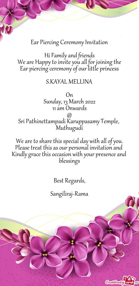 13 March 2022
 11 am Onwards
 @
 Sri Pathinettampadi Karuppasamy Temple