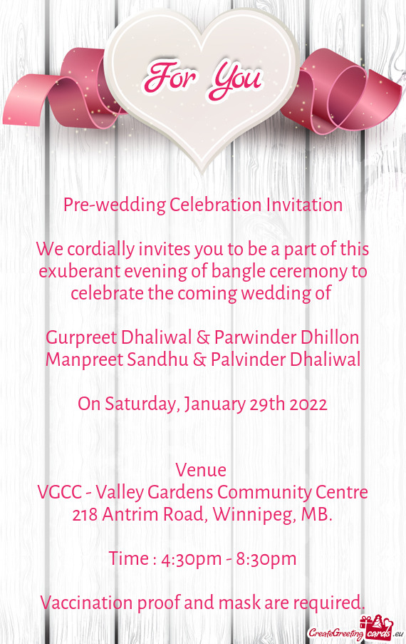 Pre-wedding Celebration Invitation - Free cards