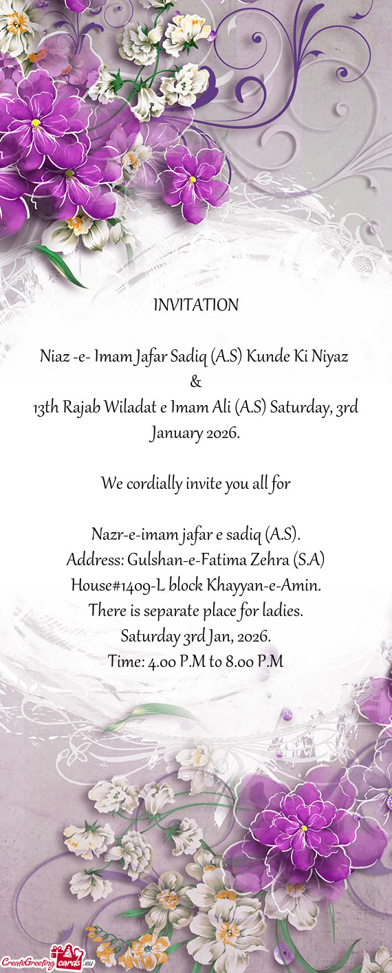 13th Rajab Wiladat e Imam Ali (A.S) Saturday, 3rd January 2026