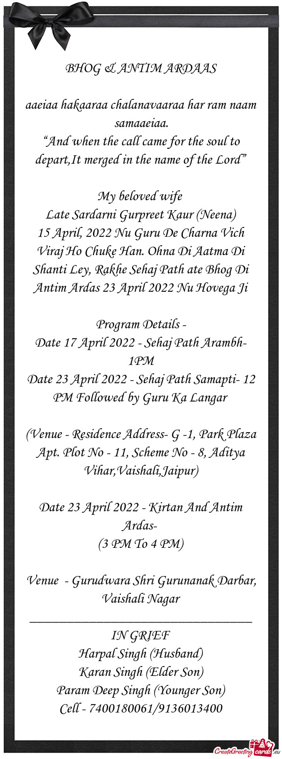 15 April, 2022 Nu Guru De Charna Vich Viraj Ho Chuke Han. Ohna Di Aatma Di Shanti Ley, Rakhe Sehaj P