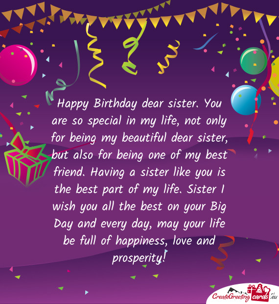 Happy Birthday dear sister. You are so special in my life, not only for ...