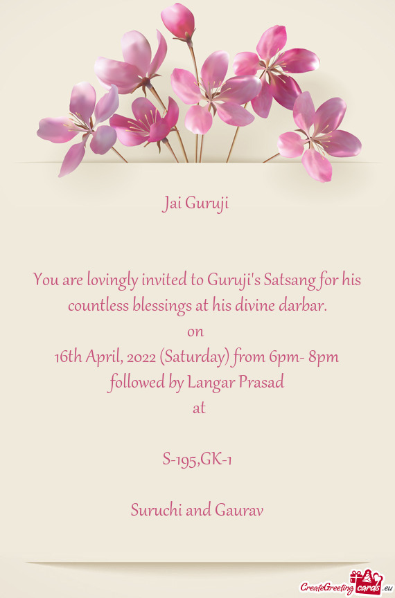 16th April, 2022 (Saturday) from 6pm- 8pm