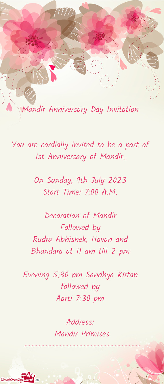 1st Anniversary of Mandir