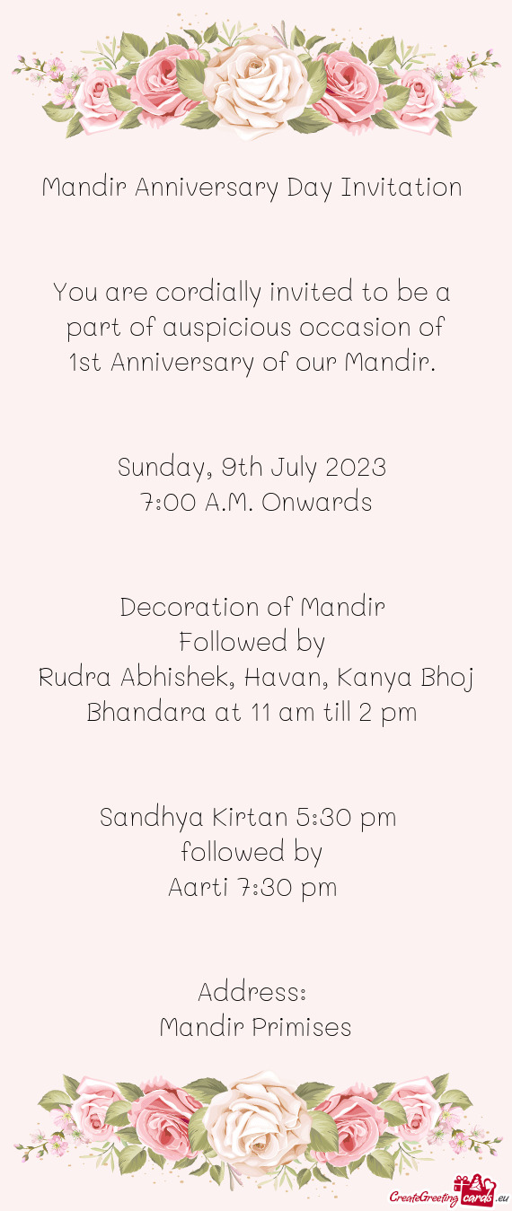 1st Anniversary of our Mandir