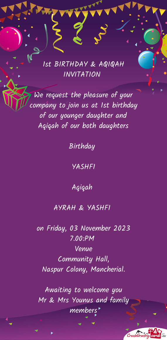 1st BIRTHDAY & AQIQAH INVITATION