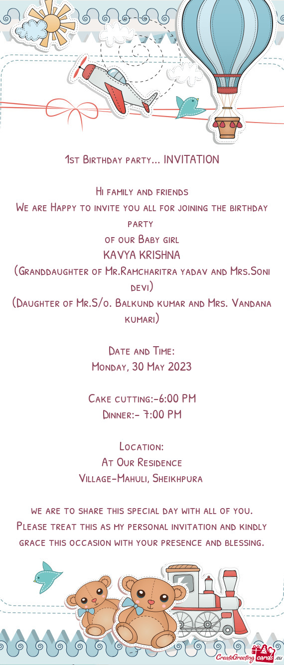 1st Birthday party... INVITATION