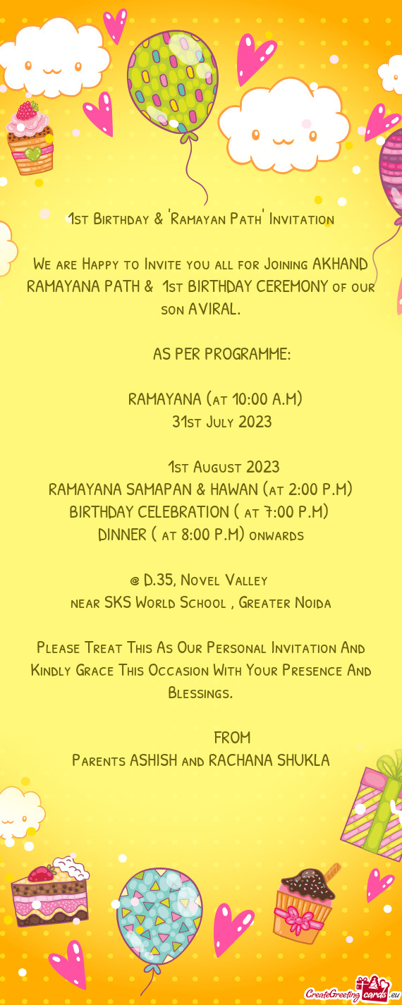 1st Birthday & "Ramayan Path" Invitation