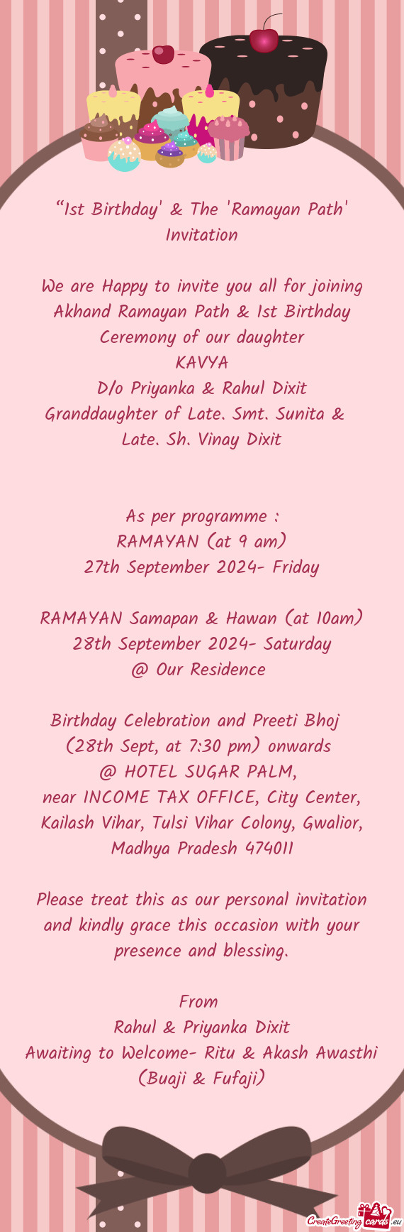 “1st Birthday” & The "Ramayan Path" Invitation