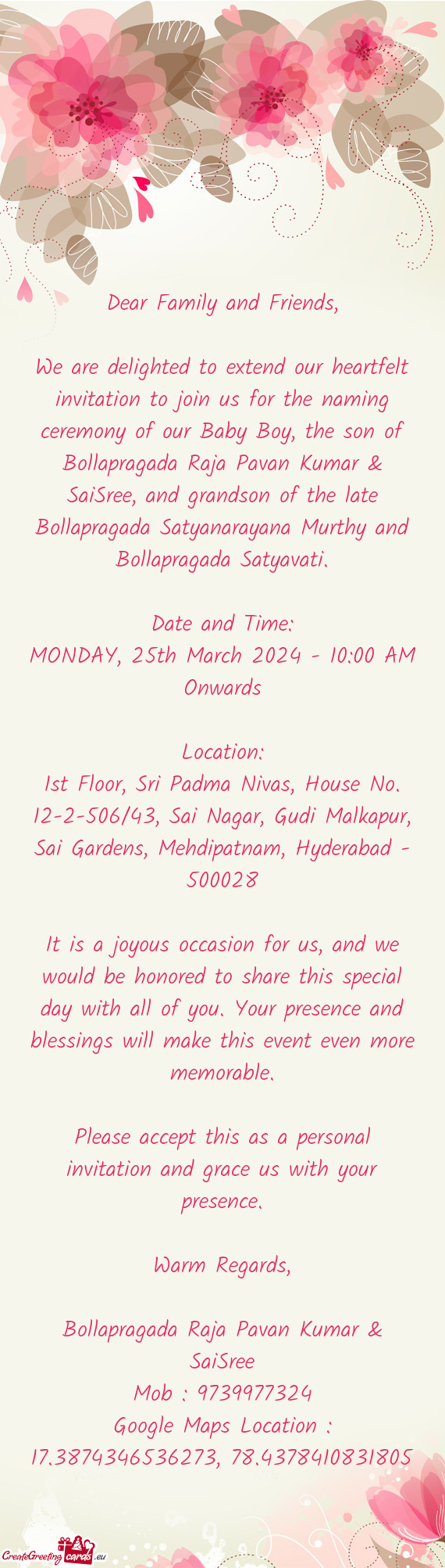 1st Floor, Sri Padma Nivas, House No. 12-2-506/43, Sai Nagar, Gudi Malkapur, Sai Gardens, Mehdipatna