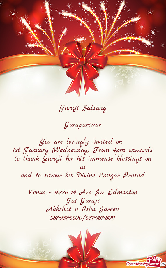 1st January (Wednesday) From 4pm onwards