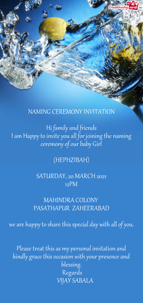 20 MARCH 2021
 12PM
 
 MAHINDRA COLONY 
 PASATHAPUR ZAHEERABAD
 
 we are happy to share this speci