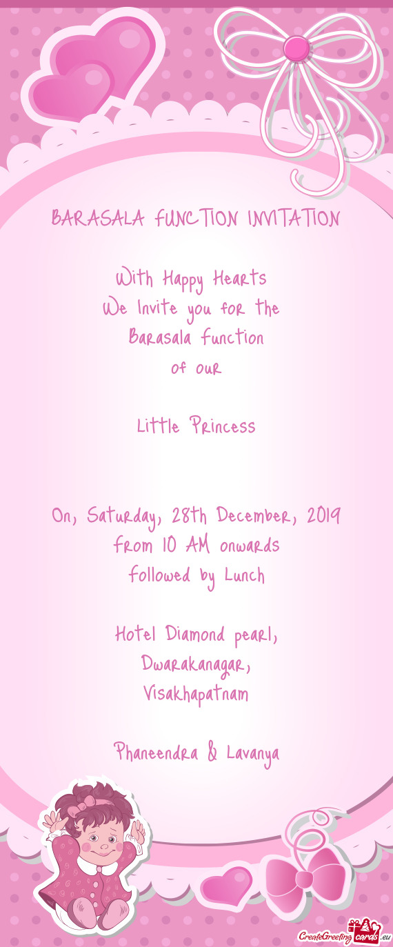 2019
 From 10 AM onwards
 Followed by Lunch
 
 Hotel Diamond pearl